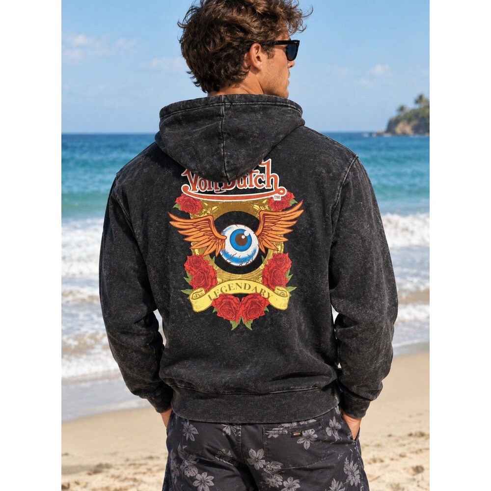 Y2K VTG Von Dutch "Flying Eyeball" size XL Washed Hoodie Black VINTAGE